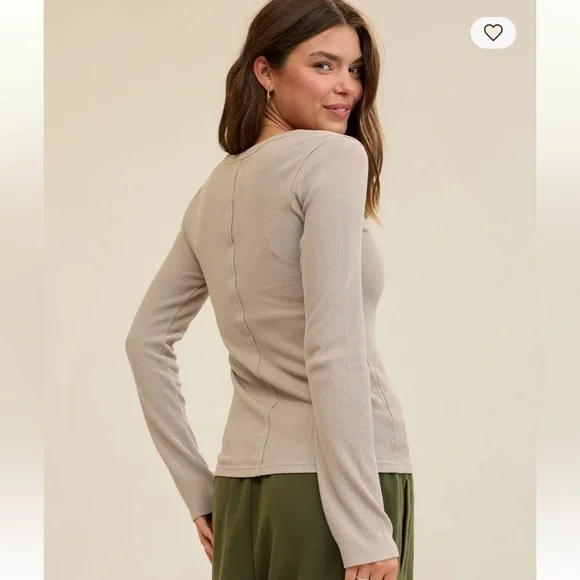 Aerie Essential Henley Layering T-Shirt Long Sleeve Taupe Tan S - Picture 4 of 9